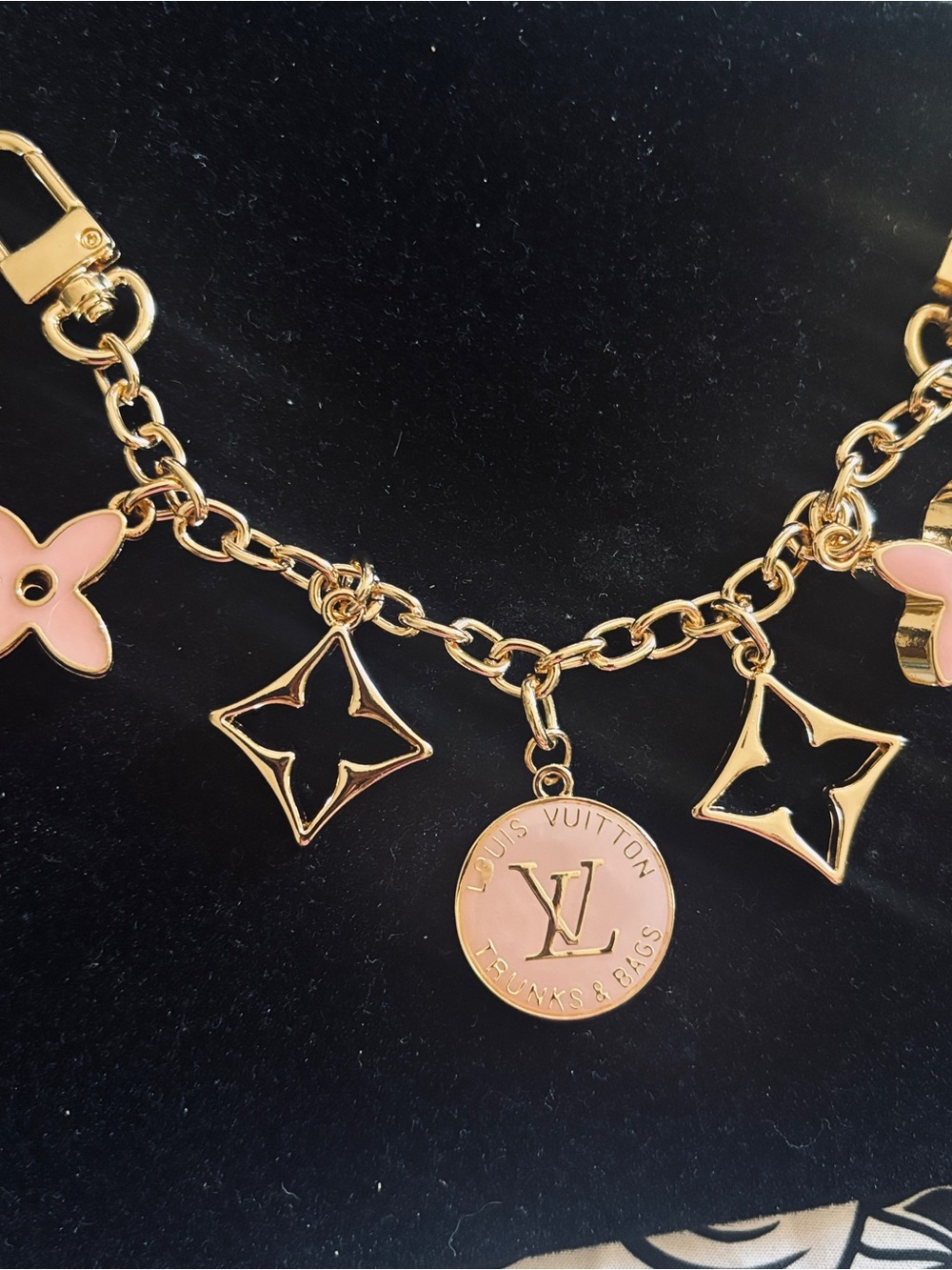 Gold-Tone with Pink Enamel Bag Charms